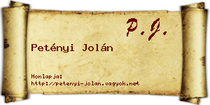 Petényi Jolán névjegykártya