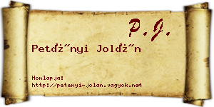 Petényi Jolán névjegykártya